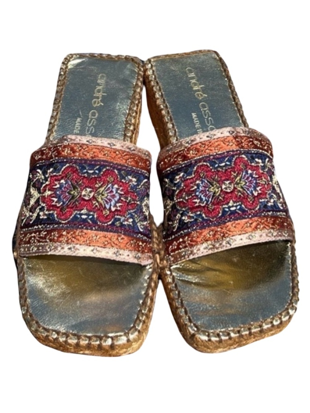 ANDRÉ ASSOUS Metallic Ribbon Espadrilles Gold Size 5 Made in Spain
